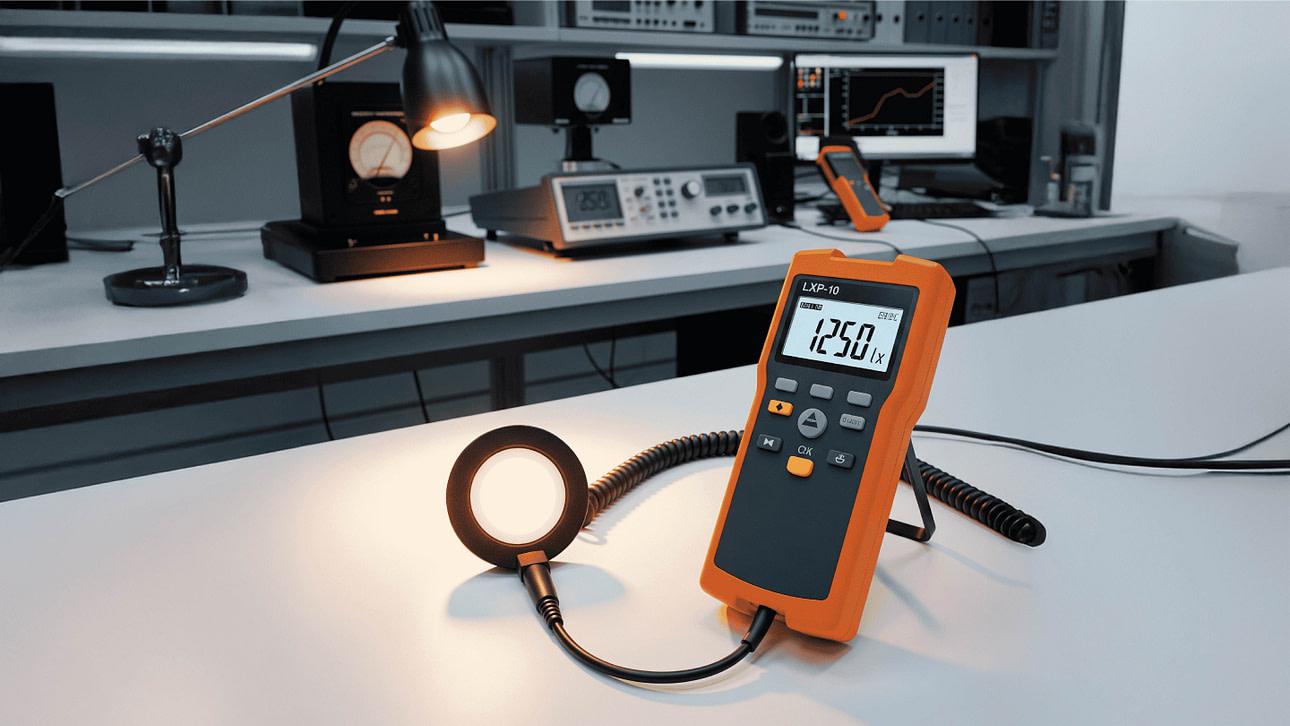Imagen que representa momentos clave para realizar una medición de iluminación en ambientes laborales. Contraste entre una zona mal iluminada con trabajador fatigado y otra correctamente iluminada, con técnico de Luminotest midiendo con luxómetro calibrado.
